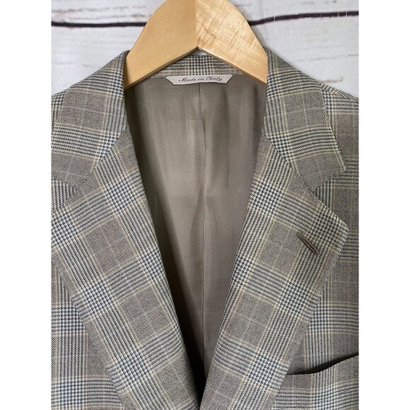 CANALI Olive Brown Blue Silk Wool Tweed Plaid Sport Coat Jacket Blazer  US 38 - Picture 4 of 8